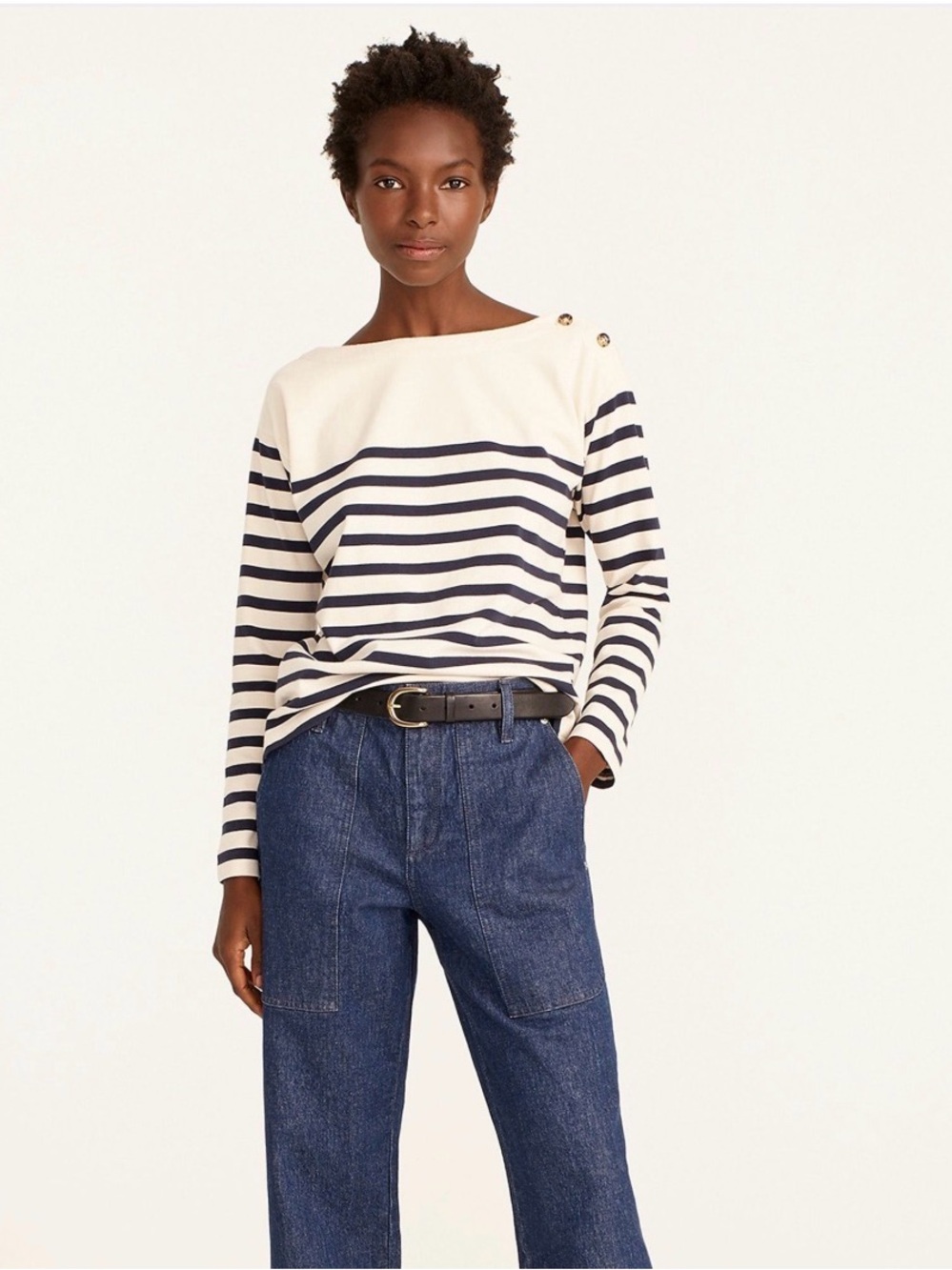 J. Crew Cream and Navy Striped Boatneck